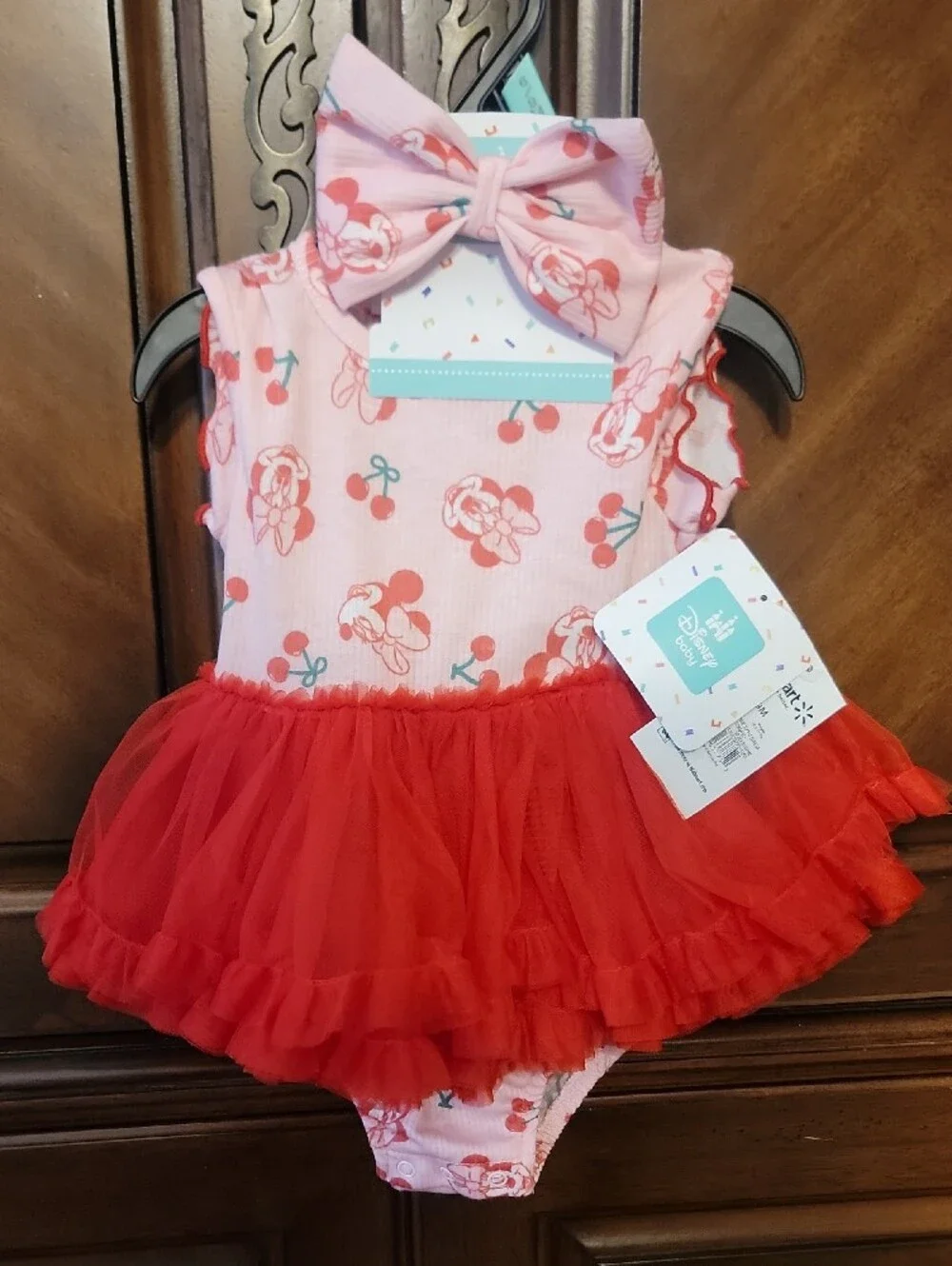 Disney Pink and Red Minnie Cherry Tulle Skirt  with Bow Set